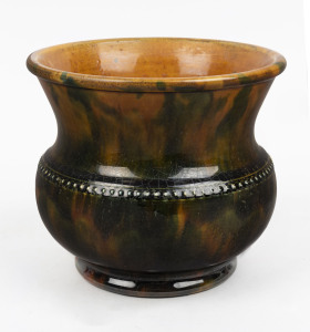 HOFFMAN pottery jardiniere with mottled glaze, 13cm high, 14cm diameter