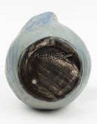 PHILIPPA JAMES blue glazed pottery jug with swept branch handle and tree decoration, signed "Philippa James", impressive and rare size 16.5cm high, 20cm wide - 2