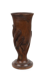 "SOUVENIR FROM PITCAIRN ISLAND" wooden goblet with carved hand decoration, 19th century, unusually large size, 26cm high,