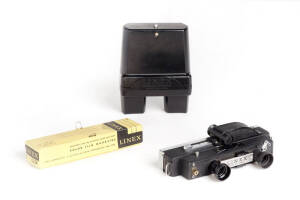 LIONEL (U.S.A.): Linex, c1954, cast-metal sub-miniature stereo camera for pairs of 16x20mm exposures on rollfilm. [Last auction sale recorded - May 2005].