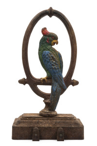 An antique cast iron parrot doorstop with hand-painted finish, 19th century, 35cm high