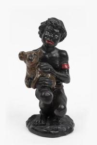 An Australian painted chalk ware statue of an Aborigine boy with koala, mid 20th century, ​17cm high