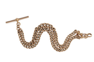 An antique 9ct gold fob chain, late 19th century, stamped "H.H.S.", 40cm long, 20 grams