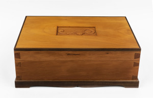 Two Australian hand-made timber boxes, late 20th century, the larger 17cm high, 48cm wide, 29cm deep