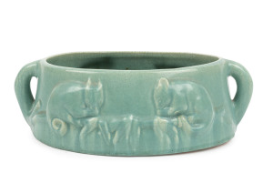 MELROSE WARE "Possum" green glazed pottery trough, stamped "Melrose Ware, Australian, 11.5cm high, 35cm wide