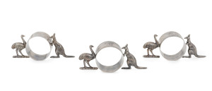Three Australian silver napkin rings with kangaroos and emus, 19th/20th century, 11cm wide, 161 grams total