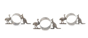 Three Australian silver napkin rings with kangaroos and emus, 19th/20th century, ​11cm wide, 161 grams total