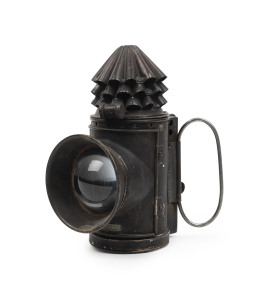 BOBBY DAZZLER watchman's dark lantern oil lamp with "HIATT & Co. BIRMINGHAM" brass manufacturer's label, 19th century, 19cm high