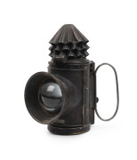 BOBBY DAZZLER watchman's dark lantern oil lamp with "HIATT & Co. BIRMINGHAM" brass manufacturer's label, 19th century, ​19cm high