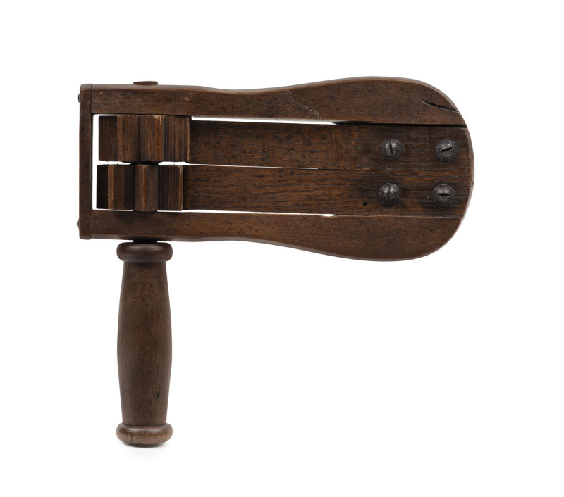 HIATT antique wooden alarm rattle, 19th century, stamped "HIATT" on the handle, ​24cm long