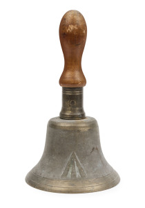 Convict alarm bell, cast brass with broad arrow mark and turned handle, 19th century, ​27cm high
