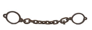 Antique leg irons, blacksmith made non-standard, early 19th century, 62cm wide