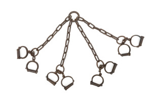 Four man ganging chain with handcuffs, 19th century, ​100cm wide