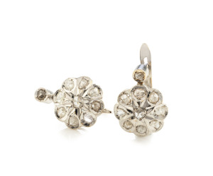 A pair of antique rose cut diamond cluster earrings set in 18ct white and yellow gold, 19th century, 1.5cm high