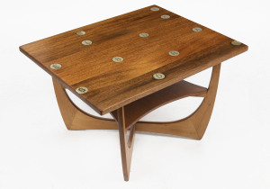 VFL PARK coffee table made from the timber seating of the famed Waverley Park Football Ground, ​48cm high, 77cm wide, 62cm deep