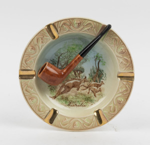 WEMBLEY WARE "Australia" souvenir pipe ashtray with kangaroo decoration, circular factory mark to base, 16cm wide