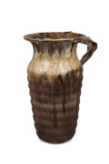 REMUED tall brown glazed ribbed pottery vase with applied branch handle, incised "Remued, 214/12" 32cm high