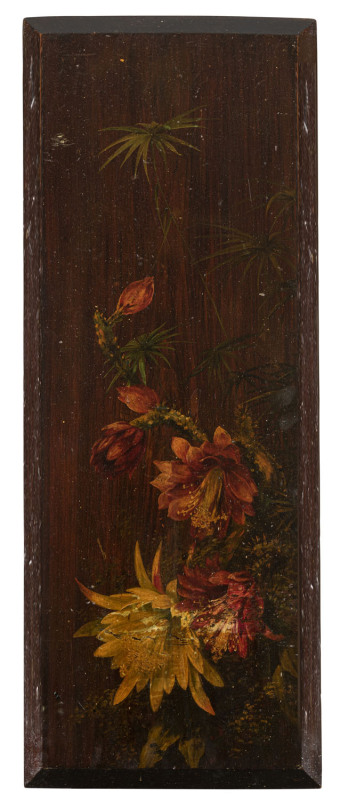 An antique Australian floral panel, oil on kauri pine, late 19th century, 91 x 35cm