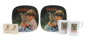 "SKIPPY THE BUSH KANGAROO" two plastic souvenir plates, two mugs and two tie clips (6 items), circa 1970
