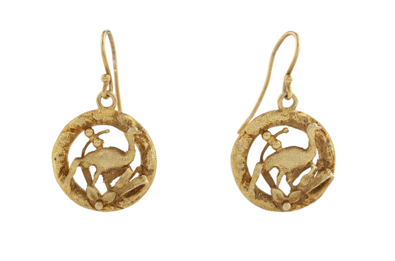 WENDT Colonial pair of emu earrings, silver gilt, circa 1870, ​2cm high