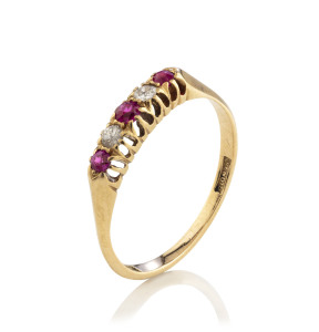 WENDT yellow gold ring set with rubies and diamonds, Adelaide, South Australian origin, 19th century, stamped "WENDT.9",