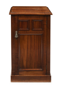 DAME NELLIE MELBA INTEREST: A fine Australian pot cabinet, solid fiddleback blackwood throughout, late 19th century. Note: This piece originally belonged to a suite of bedroom furniture which resided in Melba's Fitzroy apartment, Melbourne. 76cm high, 52cm wide, 42cm deep