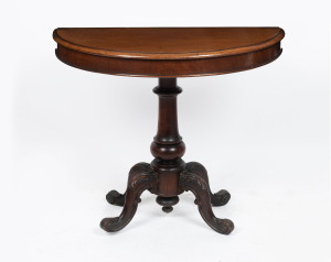 A Colonial cedar demi-lune hall table, circa 1860, 79cm high, 91cm wide, 50cm deep