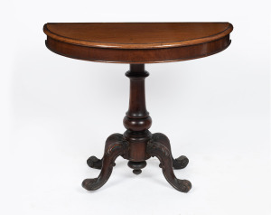 A Colonial cedar demi-lune hall table, circa 1860, ​79cm high, 91cm wide, 50cm deep
