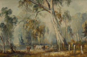 Artist Unknown (Cows grazing), oil on board,