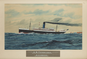 FREDERICK DAWSON (working in Australia 1894-1919), H.M. Troop Ship Ascanius, watercolour, signed lower right "F. Dawson, 1919", 45 x 76cm