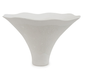 KERRIE LIGHTBODY pierced ceramic vessel with flared rim, circa 2000, incised "Kerrie", 18cm high, 28cm wide