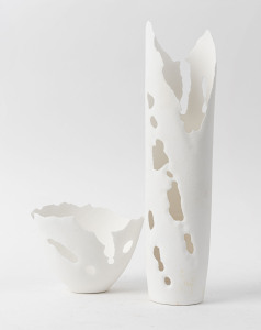KERRIE LIGHTBODY two eggshell ceramic vases, circa 2000, signed "Kerrie", the larger 28cm high