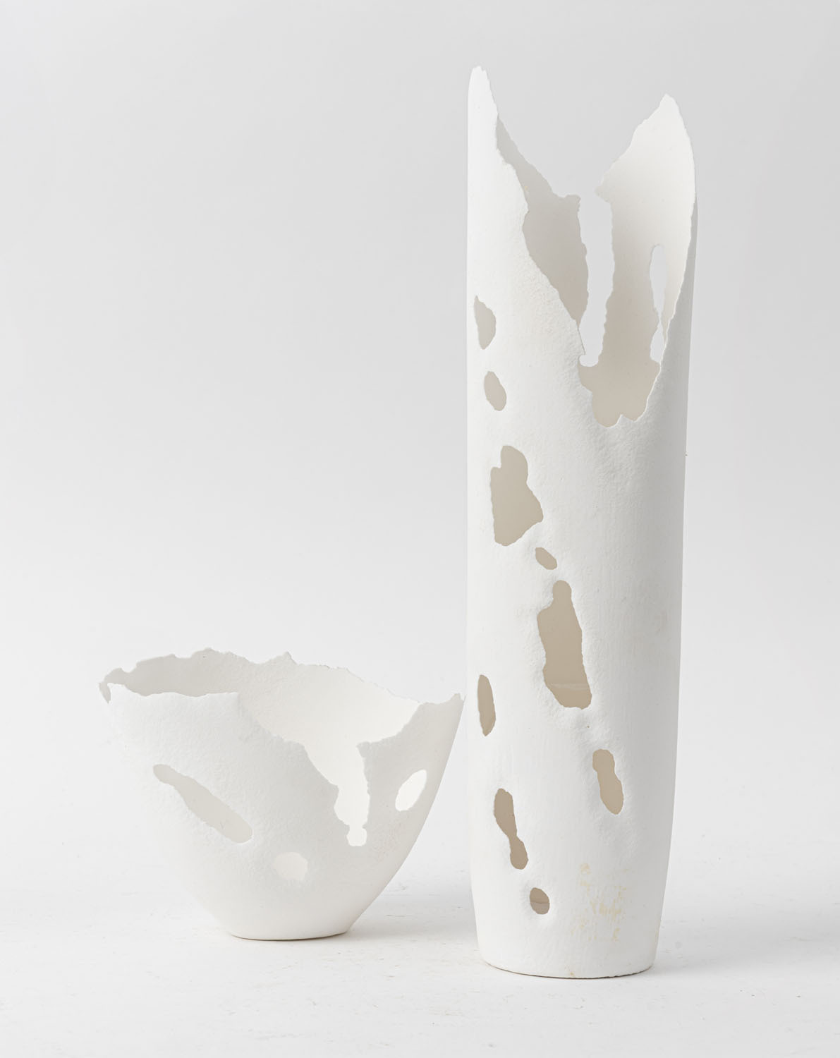 KERRIE LIGHTBODY two eggshell ceramic vases, circa 2000, signed Kerrie