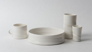 JANET De BOOS "Salad Days" group of four ceramic vessels, incised "De Boos '04", the bowl 16cm diameter