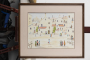 JOAN MOORE Suburban Activity, watercolour and pencil, signed at centre base, ​titled verso, 50 x 61cm. - 2