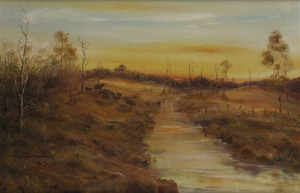 TREVOR OPRAY (born 1949) Crossing the creek, gouache on board, signed and dated '75 lower left, 53 x 81cm.