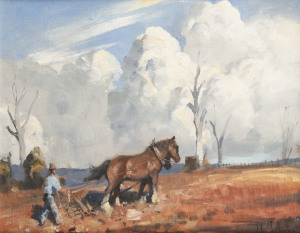 JOHN SAMUEL LOXTON (1903-1969), Harrowing, (Dunkeld, Victoria), oil on board, signed lower right "John S. Loxton", 39 x 49cm