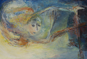 K. SHANNON Narcissus Falling, oil on canvas, circa 1980, signed and titled verso,