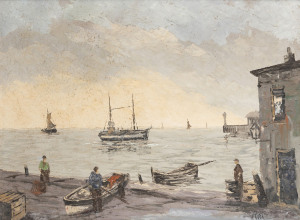 HENK GERRIT GUTH (1921-2003), Fishing harbour, Holland, oil on canvas, signed lower right 58 x 78cm