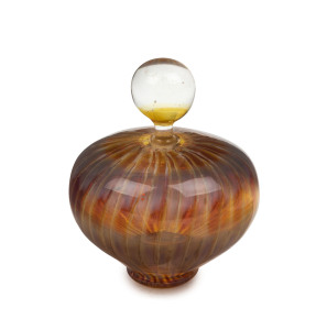 TONY TRIVETT Australian orange and amber art glass perfume bottle, 8cm high, 6cm wide