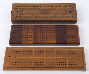 Three Australian timber cribbage boards, 19th and 20th century, ​the largest 31cm wide