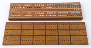 Two Australian timber cribbage boards, early 20th century, the larger 40cm wide
