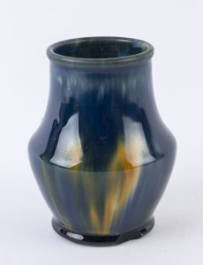 McHUGH pottery vase with blue and yellow glaze, incised "H. McHugh, Tasmania, 1935", 12cm high