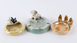 WEMBLEY WARE: Three animal ashtrays, factory and impressed marks to bases, the largest 13.5cm wide