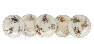 WEDGWOOD "Australian Flora" rare set of 5 porcelain bowls, circa 1880, 24.5cm diameter