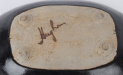 HAROLD HUGHAN studio pottery fruit bowl with brown and black glaze, signed "Hughan" with Glen Iris monogram, 38cm wide - 3