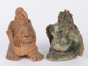 Two figural pottery statues, circa 1970s, one signed "Frew", 17 and 15cm high