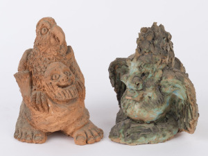 Two figural pottery statues, circa 1970s, one signed "Frew", ​17 and 15cm high