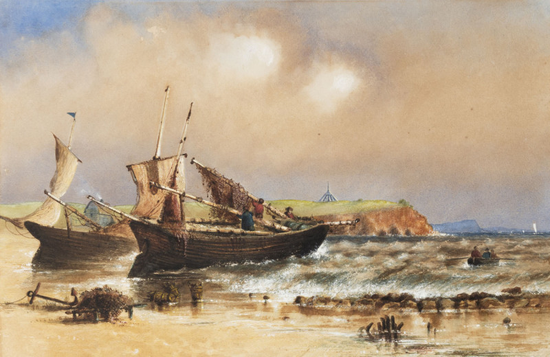 ARTIST UNKNOWN (19th century, Australian school), Point Ormond from St. Kilda beach, Melbourne, circa 1870, water colour and gouache, ​32 x 45cm