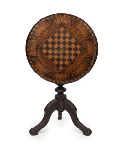 A fine specimen wood games table with tilt-top, 19th century, ​63cm high, 53 diameter